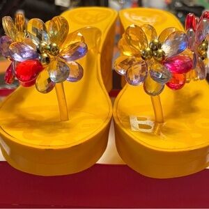 BCBGirls Yellow Jeweled SunFlower Floral Thong Sandals